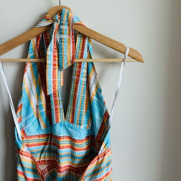 Vintage Finley Marilyn Halter Dress – Blue Orange Plaid – Size 10 – Open Back - Picture 11 of 12